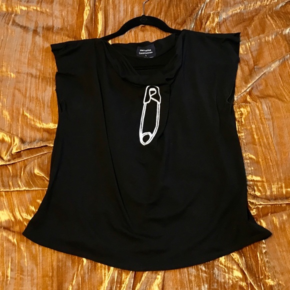Matrushka Construction Black Sleeveless Cowl Neck Tee Sz L - Picture 3 of 9
